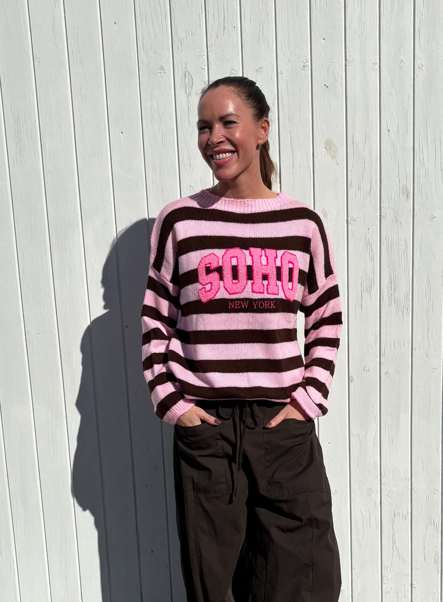 Pink sweatshirt med striber